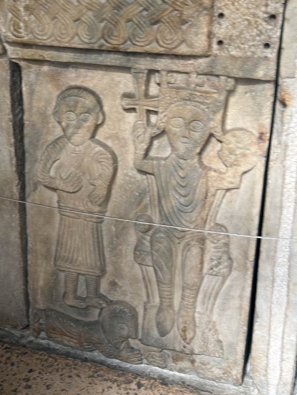 Carved figures and one is the Croatian King.