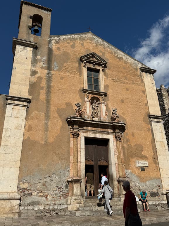 Church Taormina Front of the Chiesa di Santa Caterina d'Alessandria with people entering through the door.