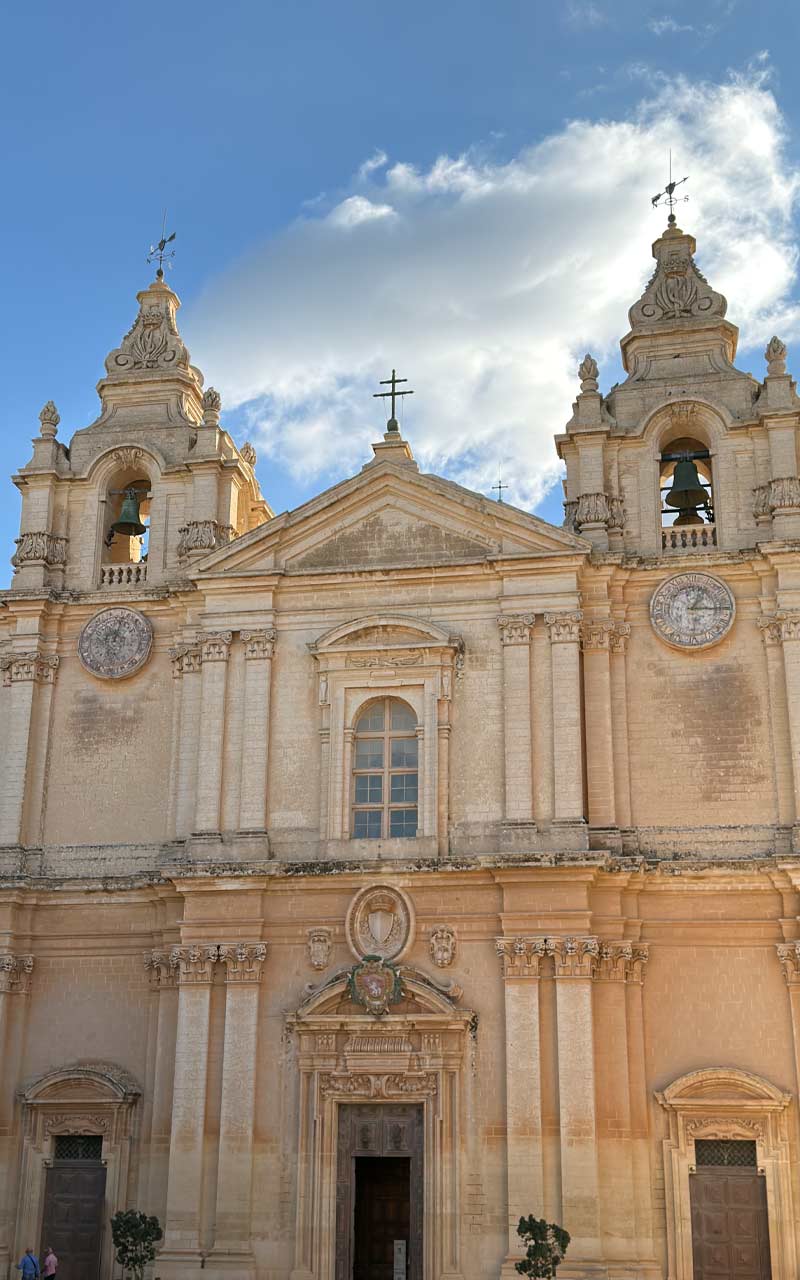 Mdina Church St Pauls Cathedral in Mdina. Two bell towers on top.
