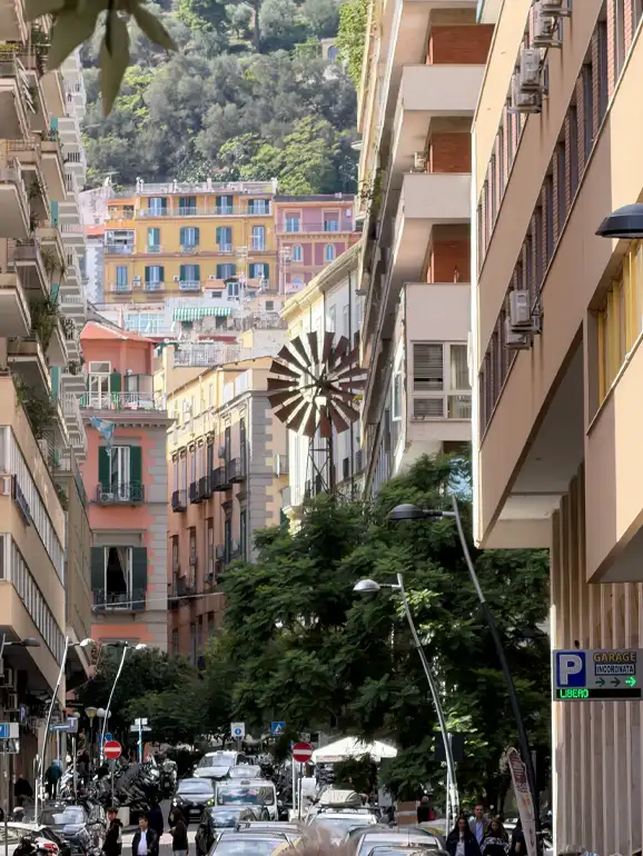 Naples Street View Street view with cars in line.