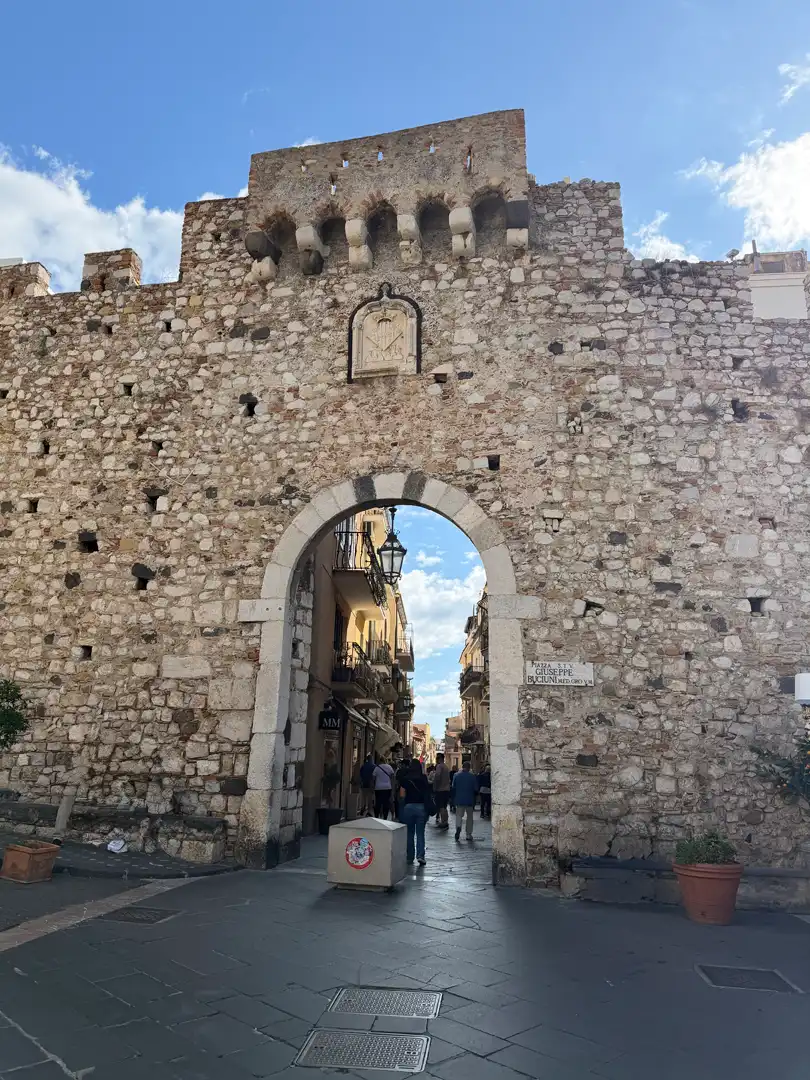 Porta Messina Gate Entrance to Porta Catania Gate with people