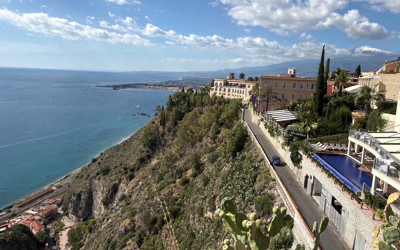 Taormina Main Web Looking at the ocean and the town of Taormina