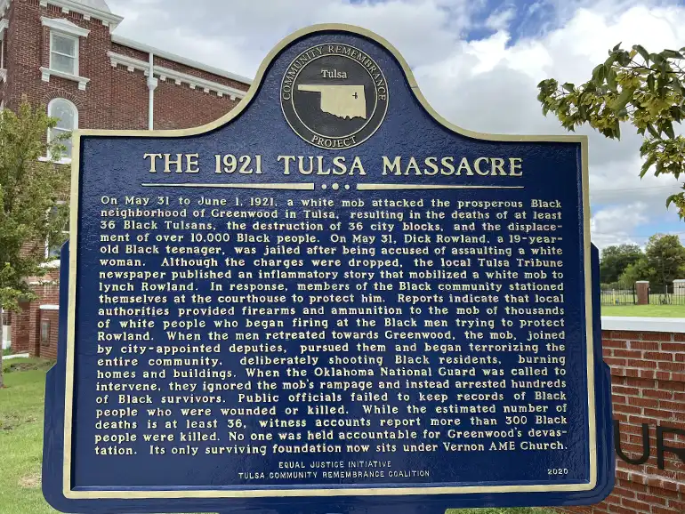 1921 Tulsa Massacre Sign 1921 Tulsa Massacre Sign with description of the 1921 Massacre.