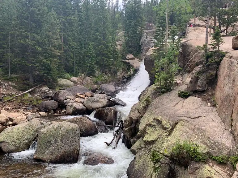 Alberta Falls with no sign in the photo.