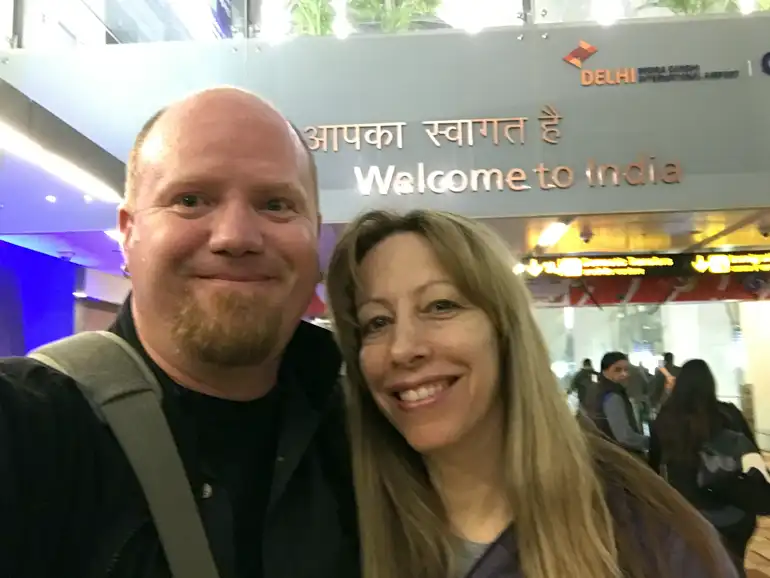 Gordon and Anna just landed at the Delhi Airport