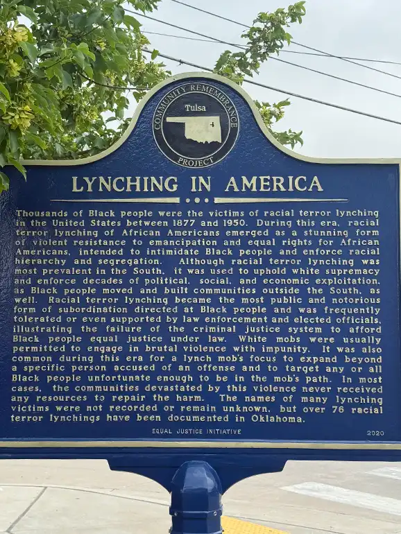 Lynching in America Sign Tulsa Lynching in America Sign in Tulsa, OK. Part of the Community Remembrance Project.