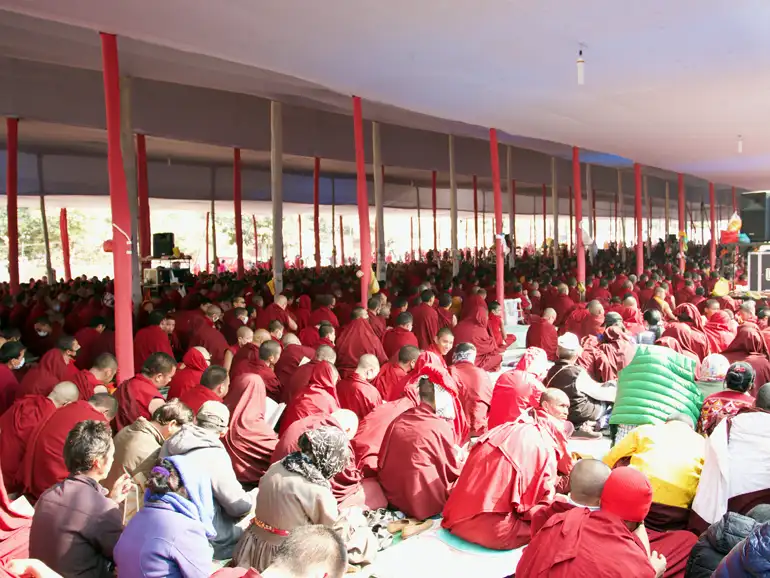 Thousands of monks and nuns came to see HH Dalai Lama teach