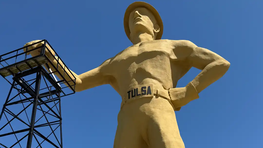 Tulsa Driller Statue Tall outdoor Golden Tulsa Driller Statue