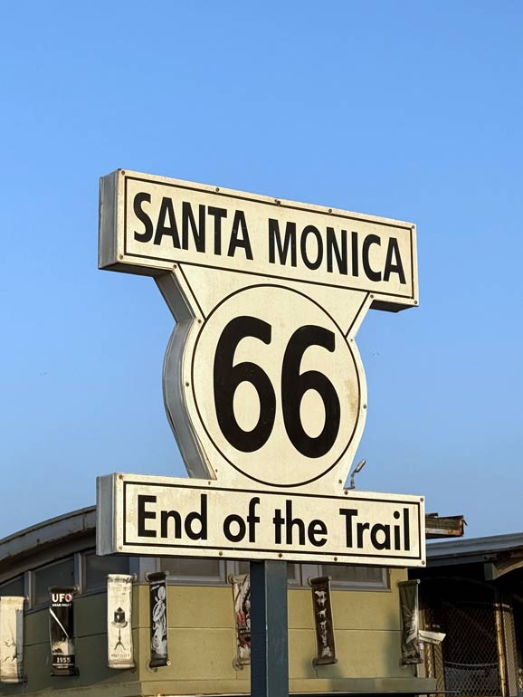 The sign denoting the end of the 2400 mile famous Route 66 in Santa Monica