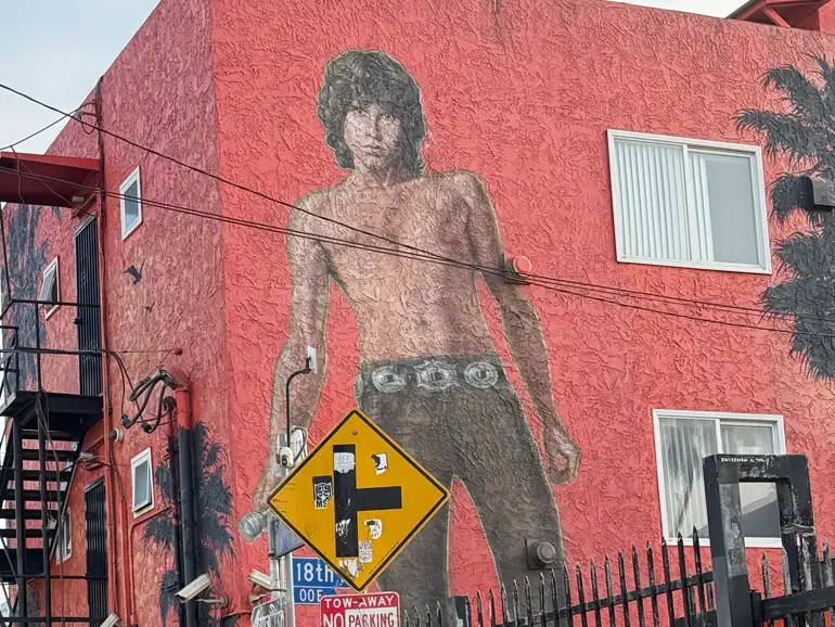 Mural of The Doors singer Jim Morrison titled "Morning Shot" in Venice Beach, California