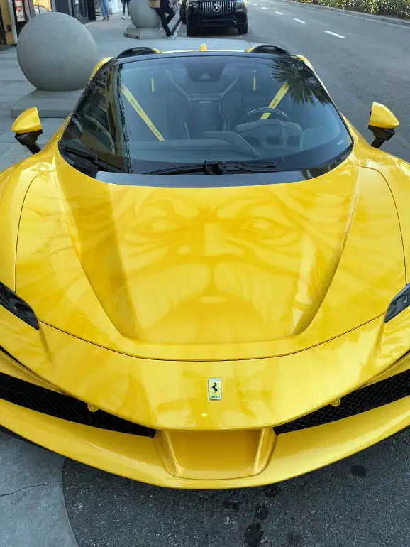 Custom painted Yellow Ferrari SF90 on Rodeo Drive