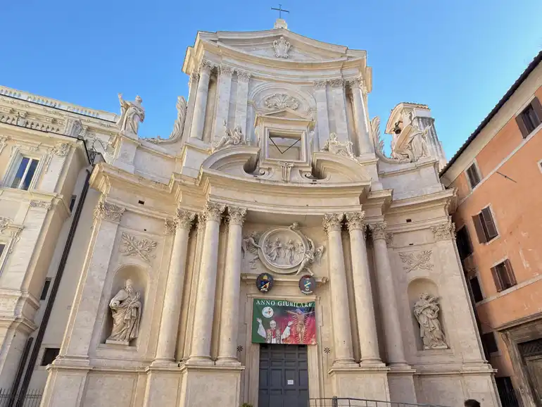 Standing on the Cardo Maximus in Rome looking at the Chiesa di San Marcello al Corso